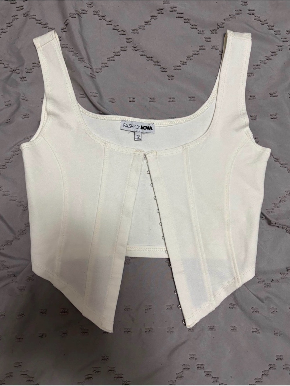Fashion Nova Cream Hook & Eye Corset Crop Tank